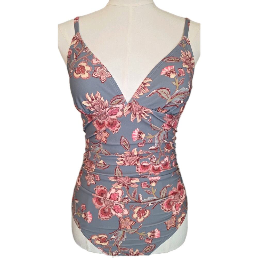 NWT M Women's One-Piece Swimsuit Gray Floral Cupshe MSRP $34